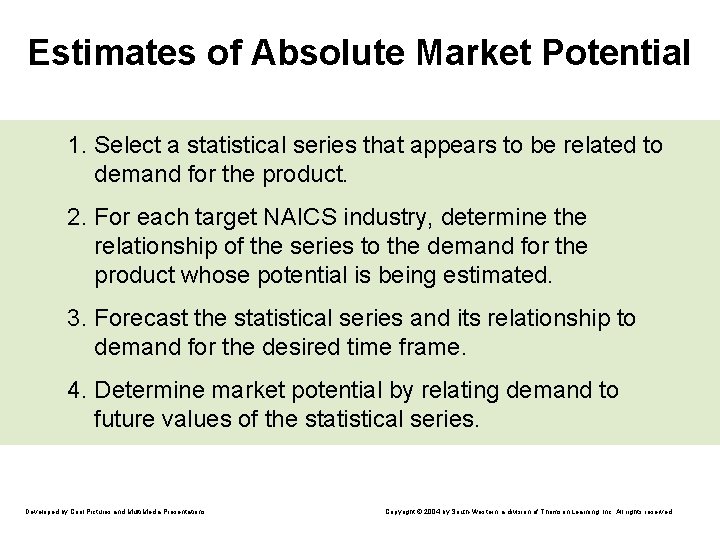 Estimates of Absolute Market Potential 1. Select a statistical series that appears to be