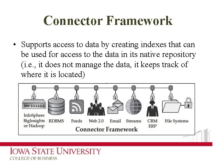 Connector Framework • Supports access to data by creating indexes that can be used