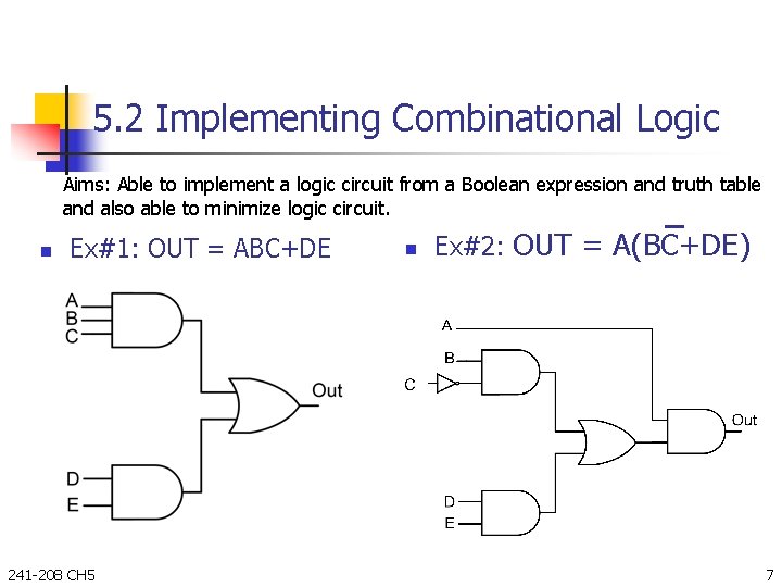 5. 2 Implementing Combinational Logic Aims: Able to implement a logic circuit from a 5. 2 Implementing Combinational Logic Aims: Able to implement a logic circuit from a