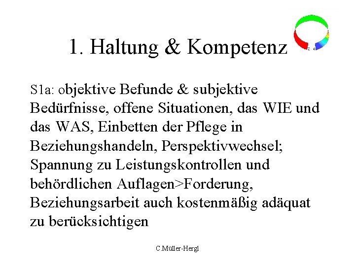 1. Haltung & Kompetenz S 1 a: objektive Befunde & subjektive Bedürfnisse, offene Situationen,