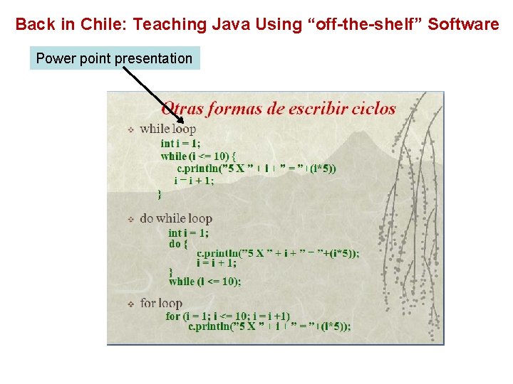 Back in Chile: Teaching Java Using “off-the-shelf” Software Power point presentation 