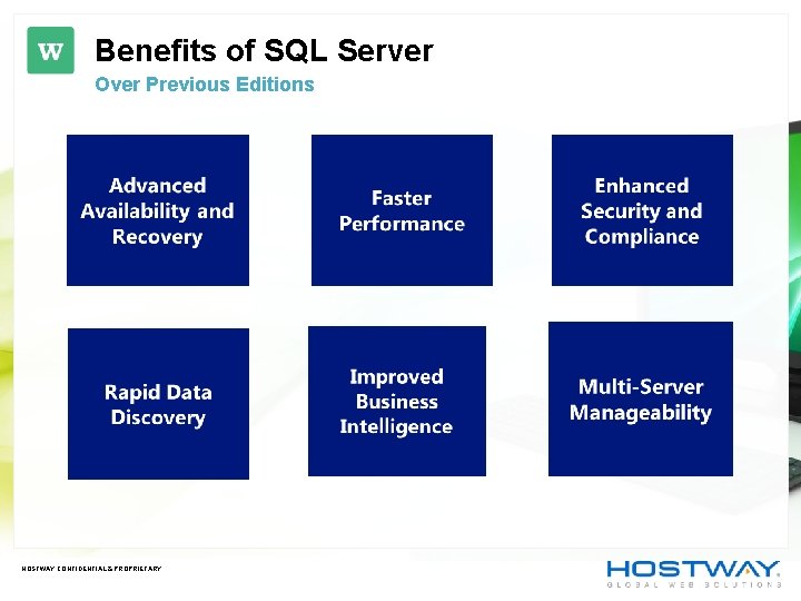 Benefits of SQL Server Over Previous Editions HOSTWAY CONFIDENTIAL & PROPRIETARY Benefits of SQL Server Over Previous Editions HOSTWAY CONFIDENTIAL & PROPRIETARY