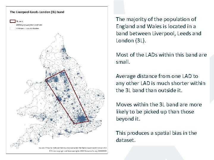 The majority of the population of England Wales is located in a band between