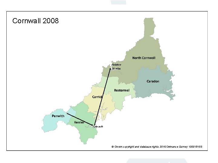 Cornwall 2008 Padstow 39 miles Falmouth © Crown copyright and database rights 2016 Ordnance