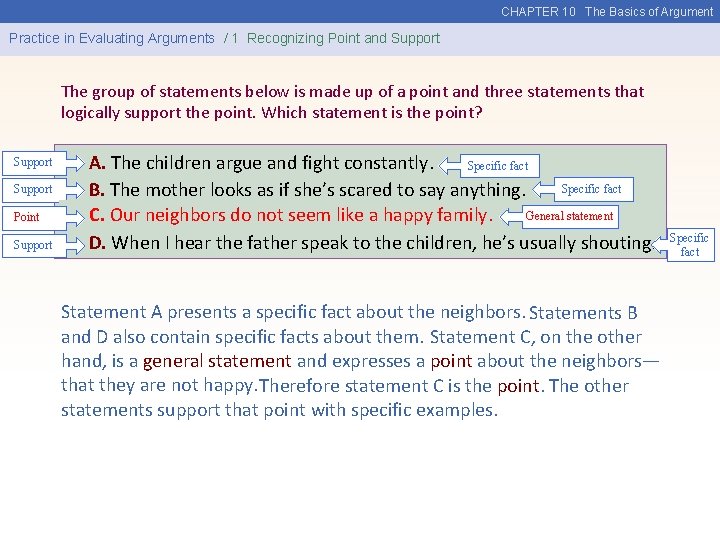 CHAPTER 10 The Basics of Argument Practice in Evaluating Arguments / 1 Recognizing Point
