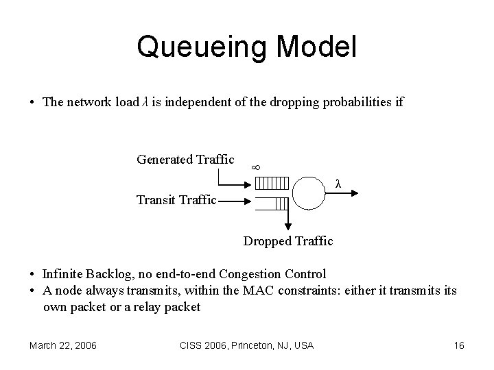 Queueing Model • The network load λ is independent of the dropping probabilities if
