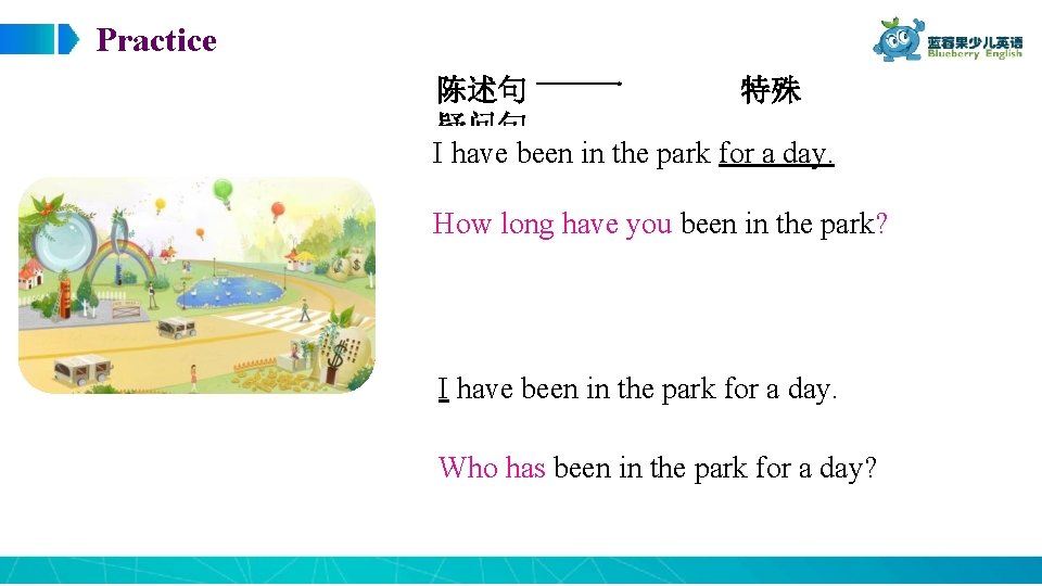 Practice 陈述句 特殊 疑问句 I have been in the park for a day. How