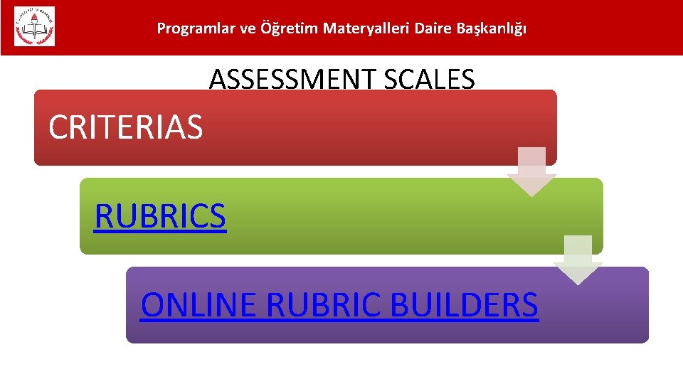 Programlar ve Öğretim Materyalleri Daire Başkanlığı ASSESSMENT SCALES CRITERIAS RUBRICS ONLINE RUBRIC BUILDERS 