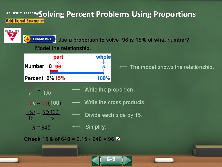  • Solving Percent Problems Using Proportions COURSE 2 LESSON 6 -5 Use a