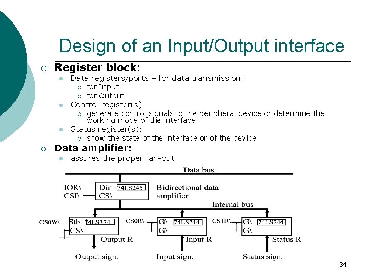 Design of an Input/Output interface ¡ Register block: l Data registers/ports – for data