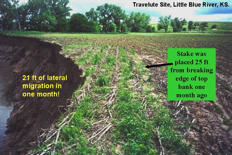 Travelute Site, Little Blue River, KS. 21 ft of lateral migration in one month!