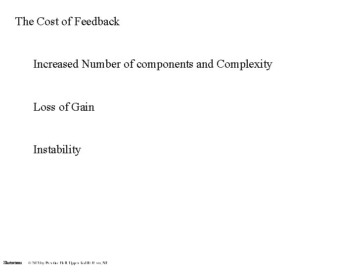 The Cost of Feedback Increased Number of components and Complexity Loss of Gain Instability