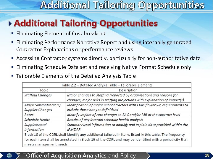 Additional Tailoring Opportunities 4 Additional Tailoring Opportunities § Eliminating Element of Cost breakout §