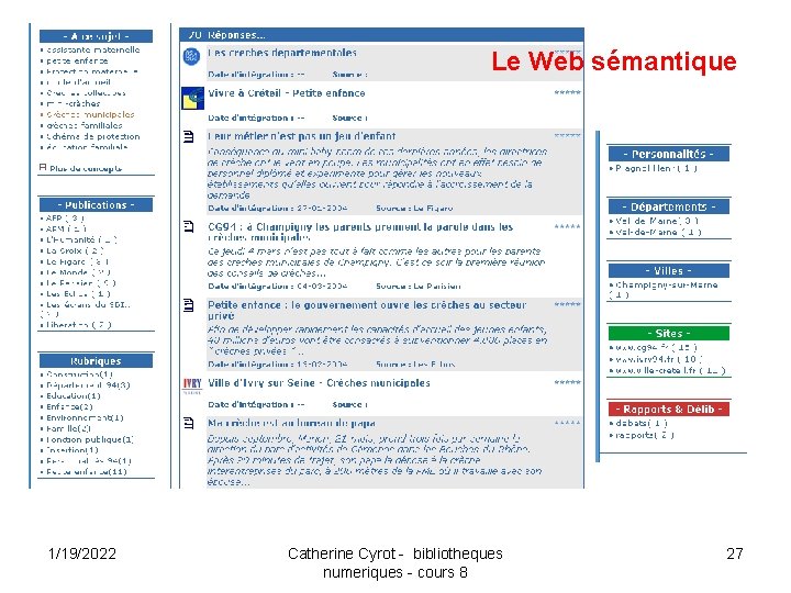 Le Web sémantique 1/19/2022 Catherine Cyrot - bibliotheques numeriques - cours 8 27 