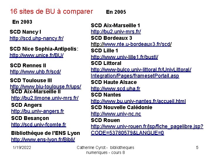 16 sites de BU à comparer En 2003 SCD Nancy I http: //scd. uhp-nancy.