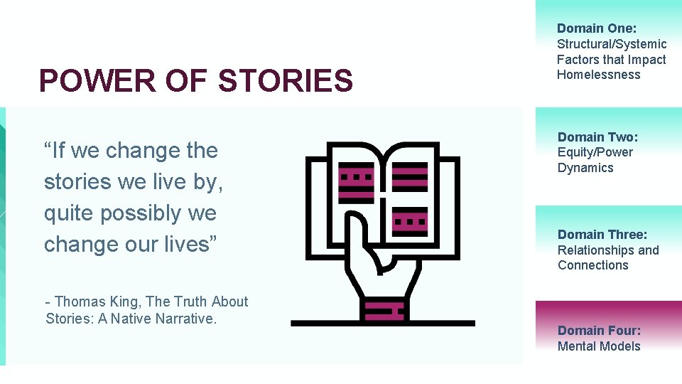 POWER OF STORIES “If we change the stories we live by, quite possibly we