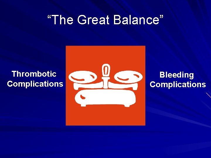 “The Great Balance” Thrombotic Complications Bleeding Complications 