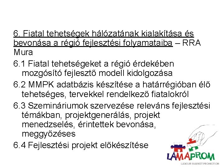 6. Fiatal tehetségek hálózatának kialakítása és bevonása a régió fejlesztési folyamataiba – RRA Mura