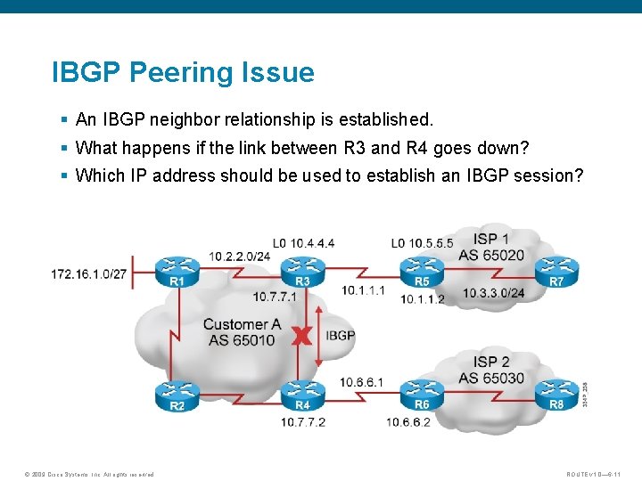 IBGP Peering Issue § An IBGP neighbor relationship is established. § What happens if