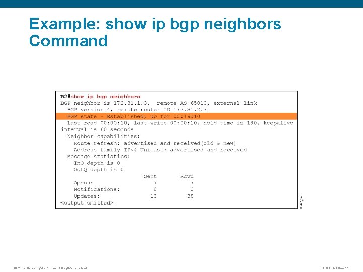 Example: show ip bgp neighbors Command © 2009 Cisco Systems, Inc. All rights reserved.