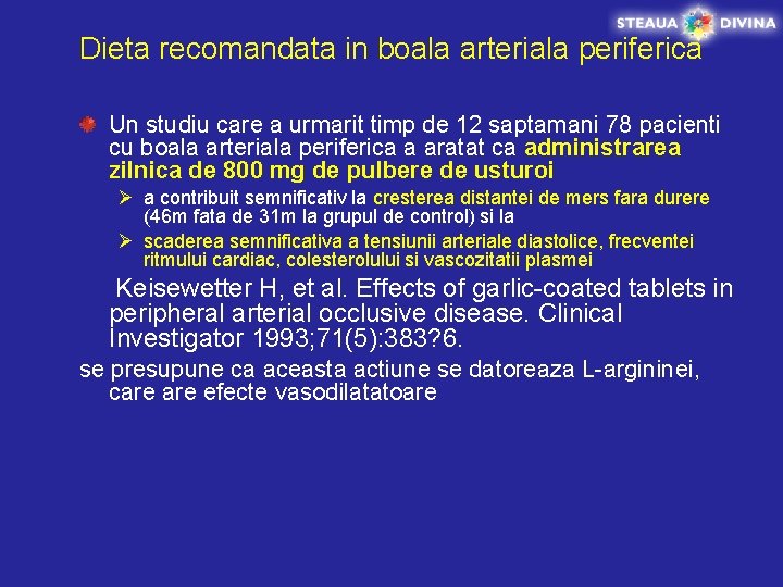 Dieta recomandata in boala arteriala periferica Un studiu care a urmarit timp de 12