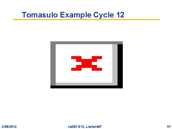 Tomasulo Example Cycle 12 2/08/2012 cs 252 -S 12, Lecture 07 63 