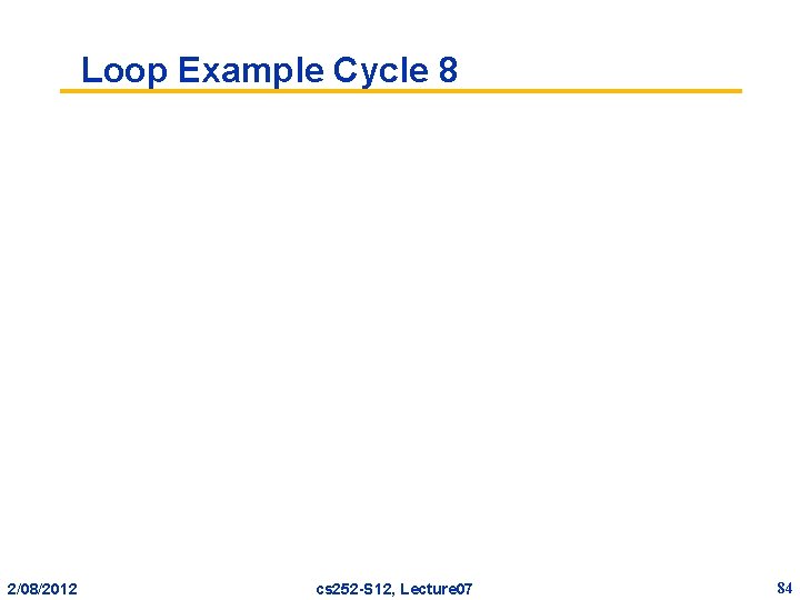 Loop Example Cycle 8 2/08/2012 cs 252 -S 12, Lecture 07 84 