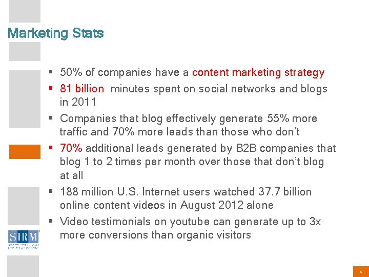 Marketing Stats § 50% of companies have a content marketing strategy § 81 billion
