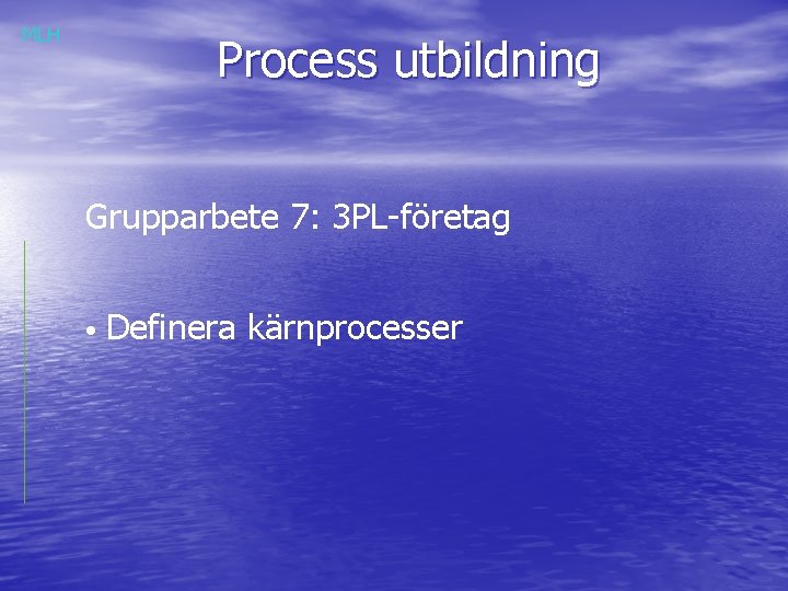MLH Process utbildning Grupparbete 7: 3 PL-företag • Definera kärnprocesser 