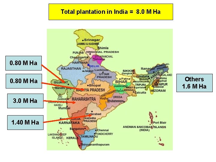 Total plantation in India = 8. 0 M Ha 0. 80 M Ha 3.