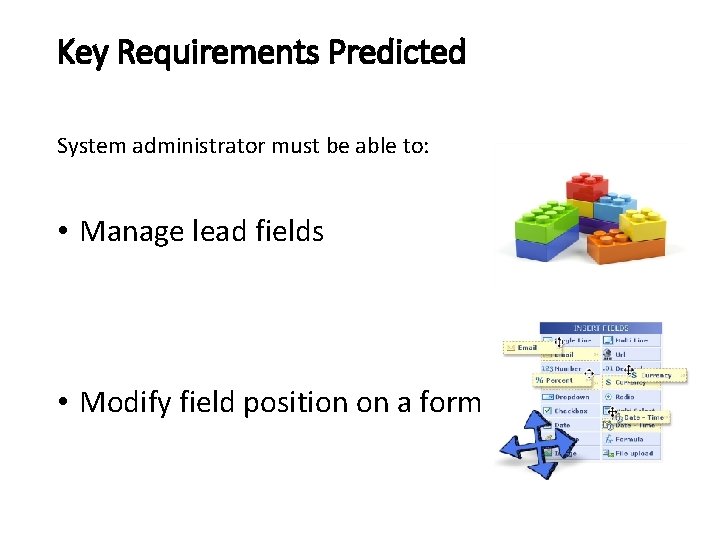 Key Requirements Predicted System administrator must be able to: • Manage lead fields •