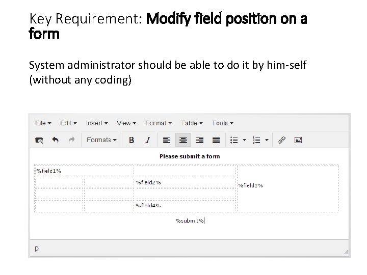 Key Requirement: Modify field position on a form System administrator should be able to