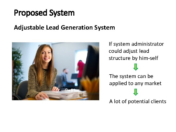 Proposed System Adjustable Lead Generation System If system administrator could adjust lead structure by