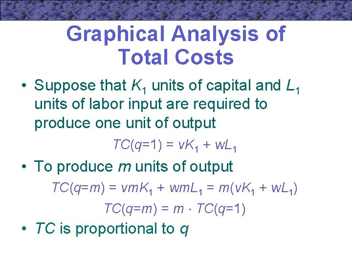 Graphical Analysis of Total Costs • Suppose that K 1 units of capital and