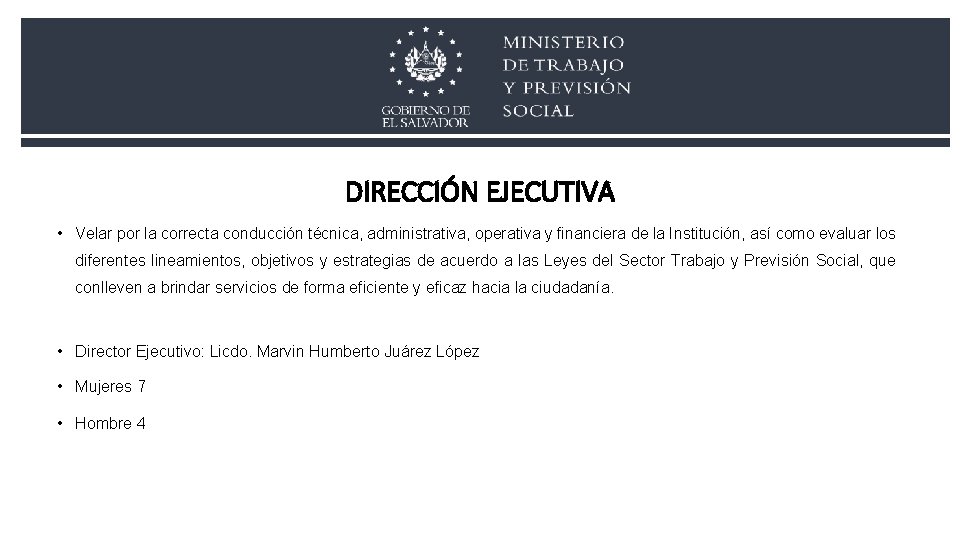 DIRECCIÓN EJECUTIVA • Velar por la correcta conducción técnica, administrativa, operativa y financiera de