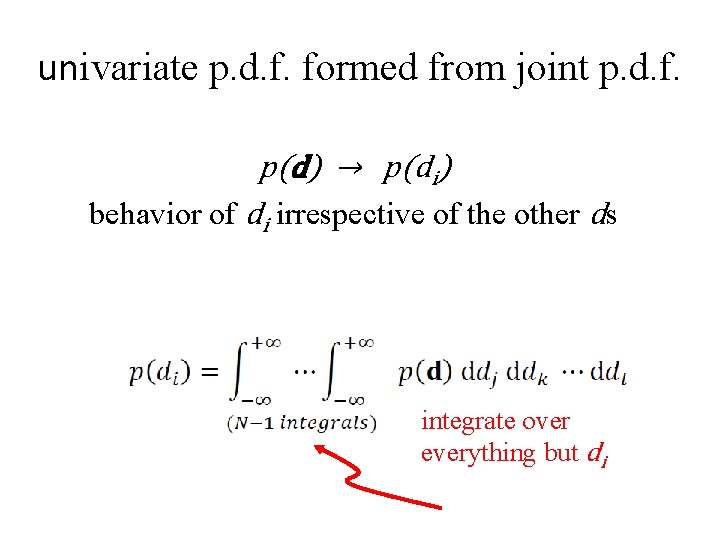 univariate p. d. f. formed from joint p. d. f. p(d) → p(di) behavior