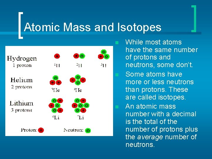 Atomic Mass and Isotopes n n n While most atoms have the same number