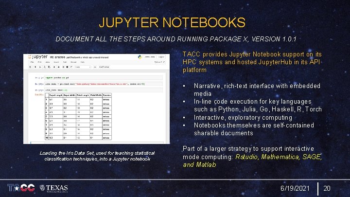 JUPYTER NOTEBOOKS DOCUMENT ALL THE STEPS AROUND RUNNING PACKAGE X, VERSION 1. 0. 1