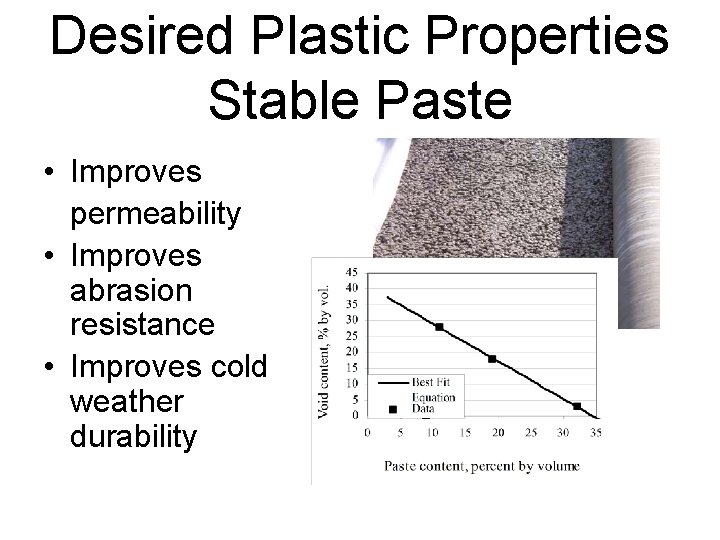 Desired Plastic Properties Stable Paste • Improves permeability • Improves abrasion resistance • Improves