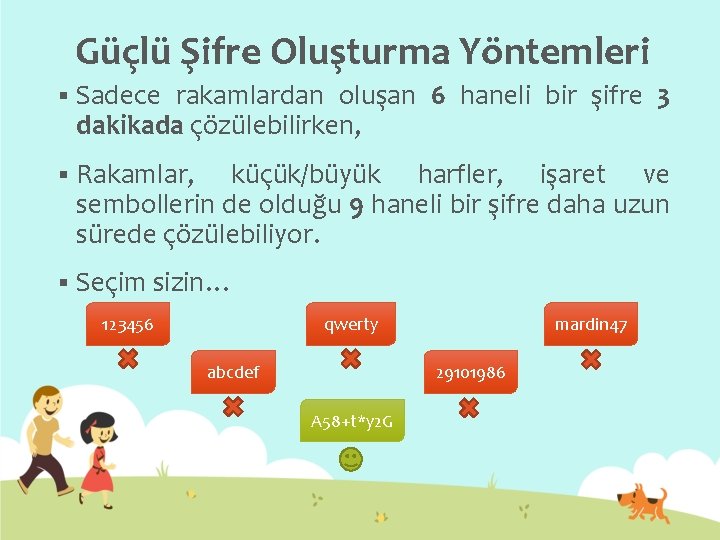 Güçlü Şifre Oluşturma Yöntemleri § Sadece rakamlardan oluşan 6 haneli bir şifre 3 dakikada