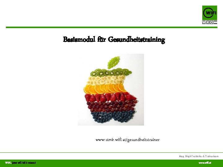 Basismodul für Gesundheitstraining www. stmk. wifi. at/gesundheitstrainer Mag. Birgit Freidorfer & Trainerteam WIFI. Jetzt