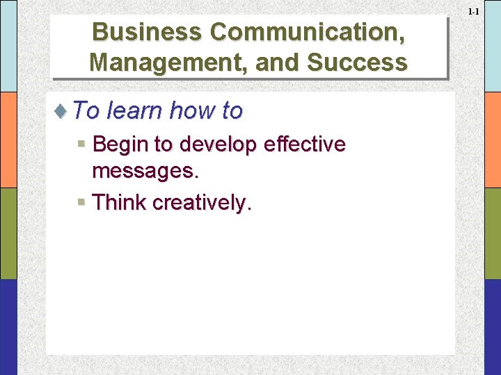 1 -1 Business Communication, Management, and Success ¨To learn how to § Begin to