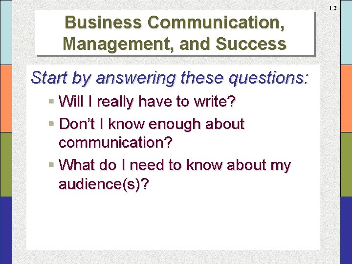 1 -2 Business Communication, Management, and Success Start by answering these questions: § Will