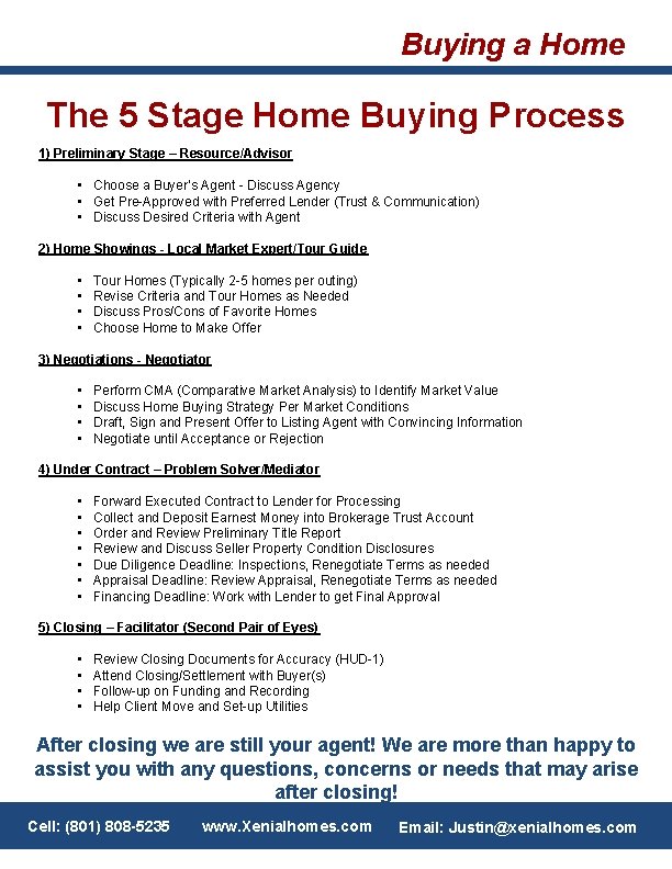 Buying a Home The 5 Stage Home Buying Process 1) Preliminary Stage – Resource/Advisor