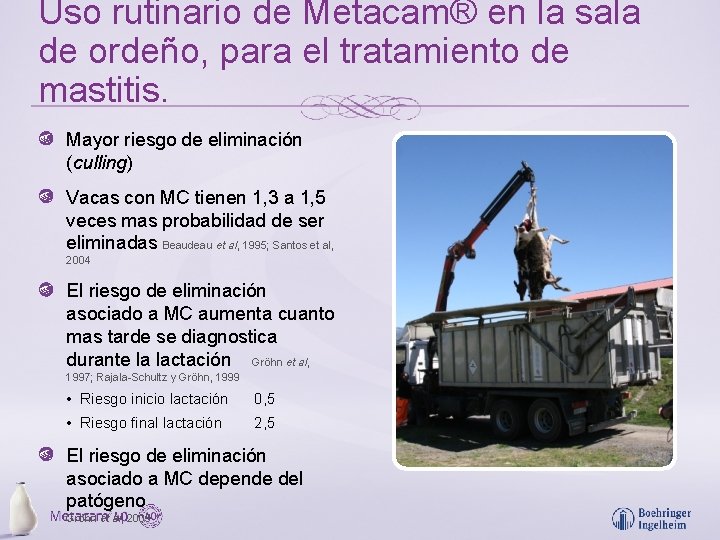 Uso rutinario de Metacam® en la sala de ordeño, para el tratamiento de mastitis.