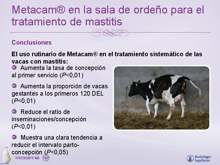 Metacam® en la sala de ordeño para el tratamiento de mastitis Conclusiones El uso