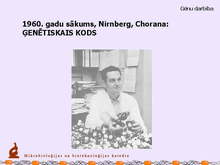 Gēnu darbība 1960. gadu sākums, Nirnberg, Chorana: ĢENĒTISKAIS KODS 