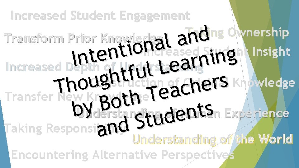 Increased Student Engagement Taking Ownership Transform Prior Knowledge d n a l a n