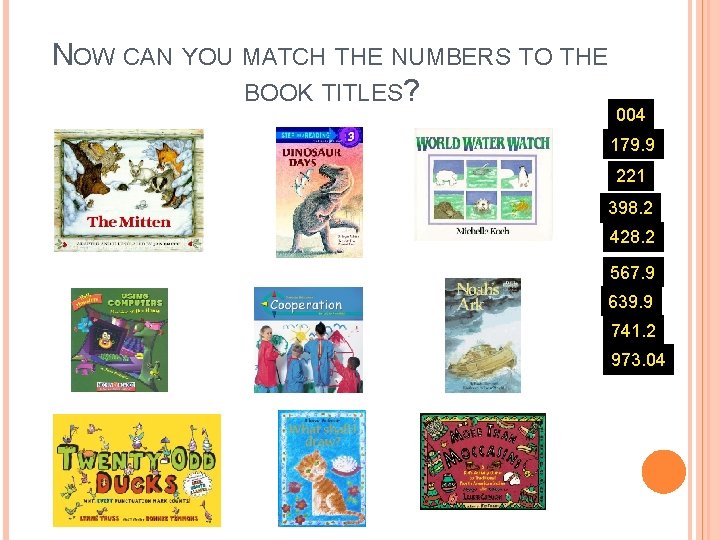 NOW CAN YOU MATCH THE NUMBERS TO THE BOOK TITLES? 004 179. 9 221