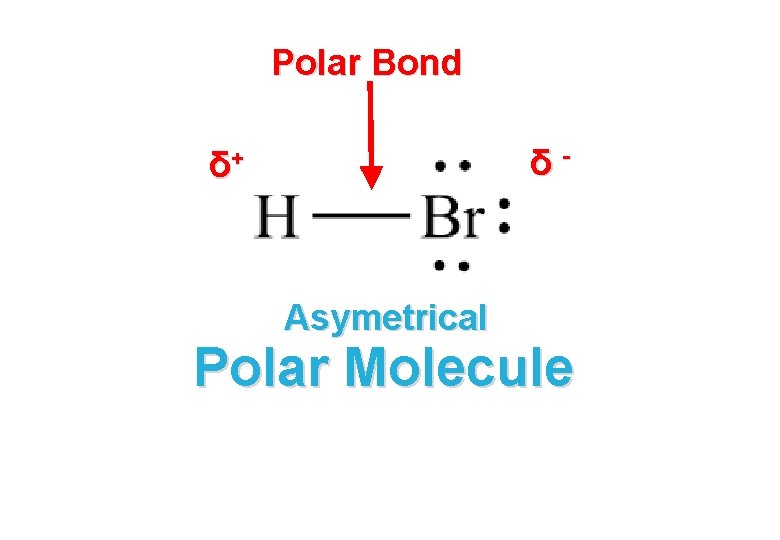 Polar Bond δ- δ+ Asymetrical Polar Molecule 